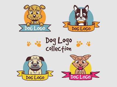 Dog Logo Collection 01 animal branding color corporate dog hand drawn logo logos pet ribbons shop store