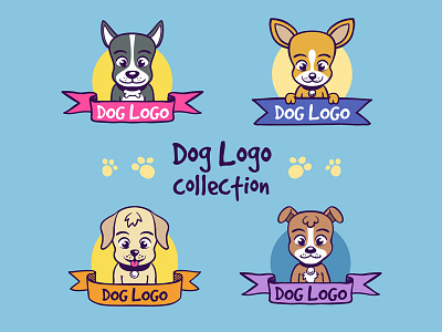 Dog Logo Collection 02 animal branding color corporate dog hand drawn logo logos pet ribbons shop store