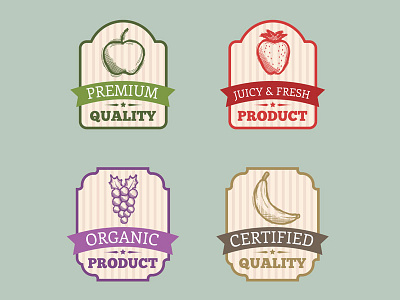 Fruit Label Collection 02 apple badges banana fresh fruit grapes label organic strawberry tropical