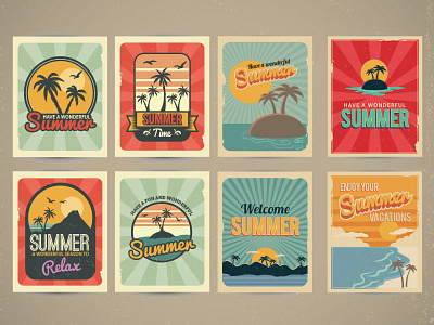 Vintage Summer Cards beach cards collection freepik island palmtrees print retro summer summertime vintage