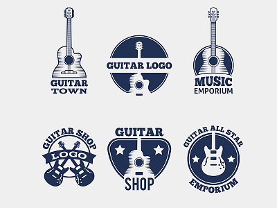 Guitar Logo Collection badges brand corporate design guitar identity music rock