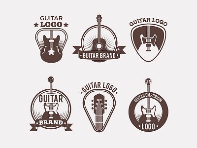 Guitar Logo Collection badges brand concert corporate design freepik guitar identity music rock