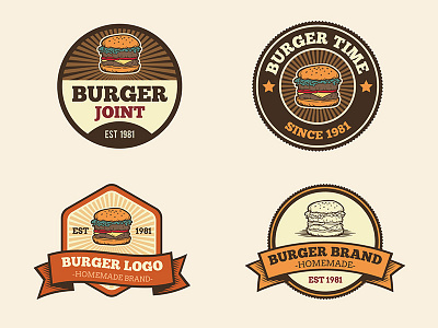 Vintage Burger Badges 01 bar branding burger business company fast food food food logo logo restaurant retro vintage