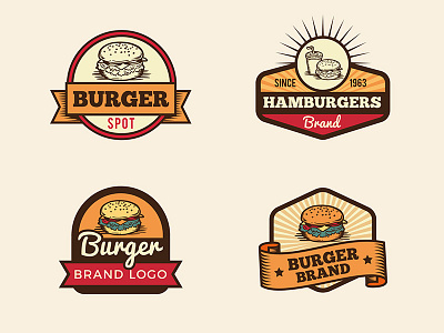 Vintage Burger Badges 02 bar branding burger business company fast food food food logo logo restaurant retro vintage