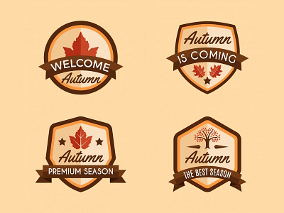 Autumn Badges Collection 01 autumn autumn leaves brown emblem fall label leaf leaves logo nature ribbon season