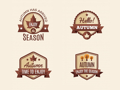 Autumn Badges Collection 02 autumn autumn leaves brown emblem fall label leaf leaves logo nature ribbon season