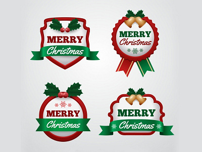 Free Christmas Badges Collection badges bells christmas decoration design elegant green happy holiday ribbon shield xmas