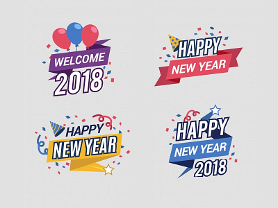 2018 Free Happy New Year Badges 2018 badge balloons celebrate confetti design flat free happy hat new year party