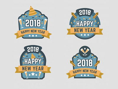 2018 Free Happy New Year Badges 2018 badge celebrate champagne confetti design flat free happy hat new year party