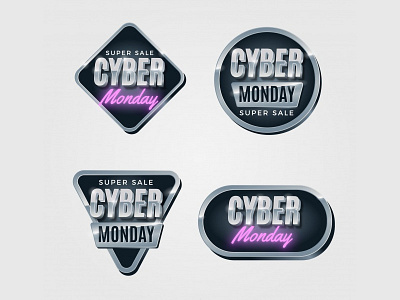 Cyber Monday Badges Collection 80s badges chrome cyber monday design metal neon retro sale style vintage