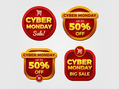 Cyber Monday Badges Collection badges banner cyber monday design emblem golden marketing red sale shiny shopping vector