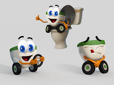 Potty Training Diapers Character 3d baby character cute diaper mascot potty render toilet training wc wheels