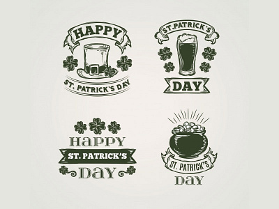 Saint Patrick badges collection badges beer clover gold green irish labels leprechaun logos luck pot saint patrick