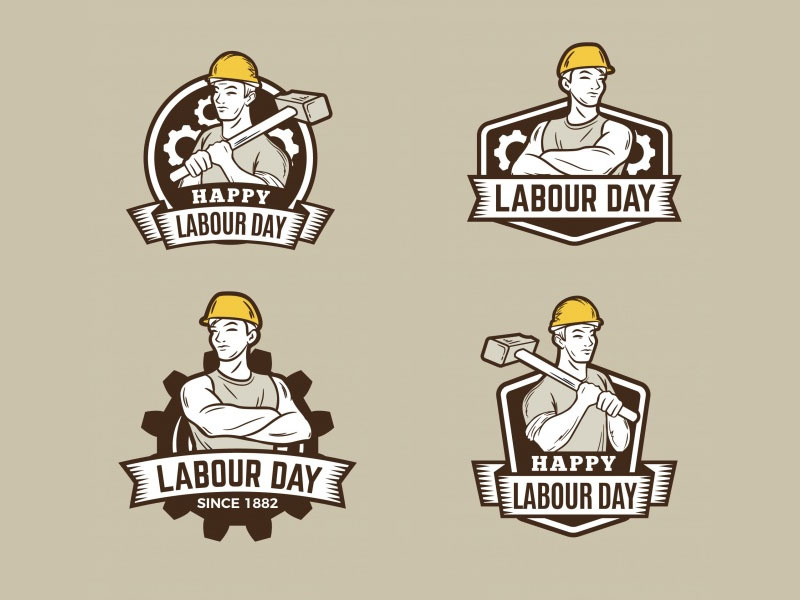 Vintage Labour Day Badges Collection tools labor seal collection vector worker helmet day labour labels badges vintage