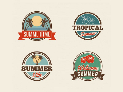 Summer Badges Collection beach flower island logo sea summer summertime sun sunset tropical vacation vintage