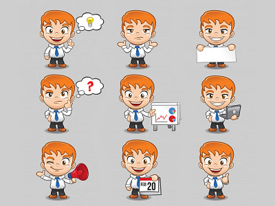 Businessman Mascot Collection businessman cartoon character corporate cute guy marketing mascot office smile tie worker