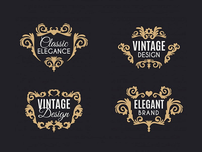 Ornamental Badges Set classic decorative design elegant floral ornamentation ornaments set vector vintage