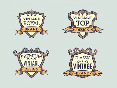 Ornamental Badges Set antique badges classic decoration decorative design emblem label logo luxury ribbon vintage