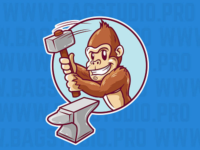 Gorilla Logo anvil cartoon character cute design gorilla hammer logo mascot vector vintage