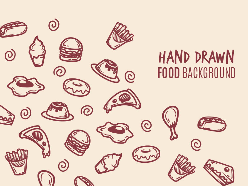 Hand Drawn Food Background chicken egg fastfood food fries hamburger hand drawn ice cream pizza recipe restaurant vintage