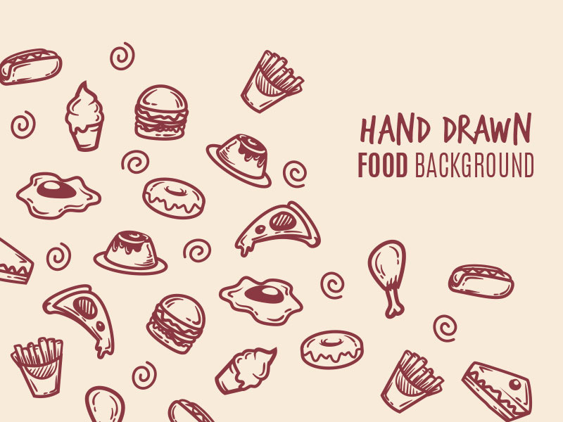 Hand Drawn Food Background chicken egg fastfood food fries hamburger hand drawn ice cream pizza recipe restaurant vintage