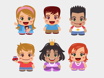 Vector Kids Collection avatar boys cartoon character children cute girls kawaii kids play smile toys