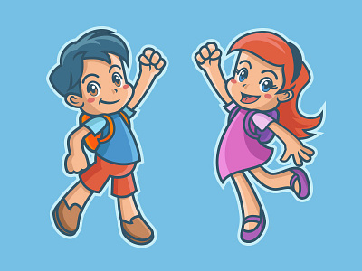 Boy and girl with backpacks