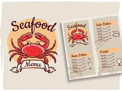 Seafood Menu Template crab design download fish free freepik menu print restaurant ribbon seafood template vector vintage