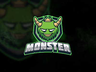 Green Monster - Mascot & Esport Logo character crown devil emblem esport furry gamer gaming green horns illustration king logo mascot monster sport team teeth template vector