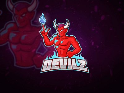 Red Devil Esport Logo cartoon devil esport evil fire flame horns illustration logo mascot muscle red sport