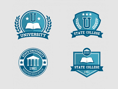 University Logo Collection badge blue book collection college education emblem flat frat logo master shield university