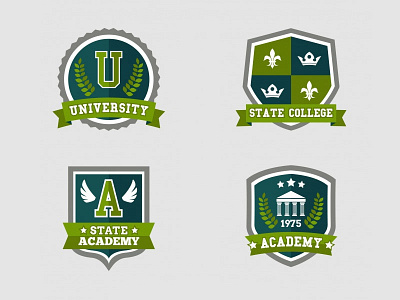 University Logo Collection badge club college crown education emblem flat flower frat green logo shield symbol university