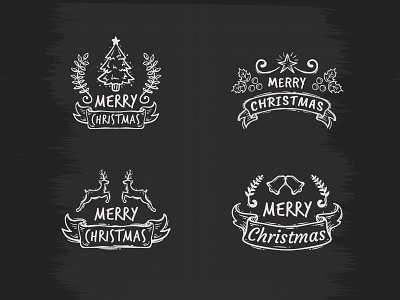 Blackboard Christmas Badges badges bells blackboard christmas hand drawn raindeer ribbon tree vintage