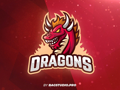 Red Dragon Esport Logo Template badge dragon editable esport fire horns illustration logo mascot red vector