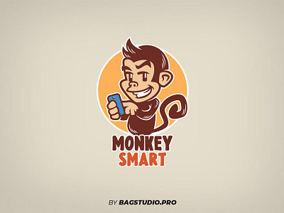 Monkey Logo Template app cartoon cute game illustration logo mascot monkey phone smartphone tail vector
