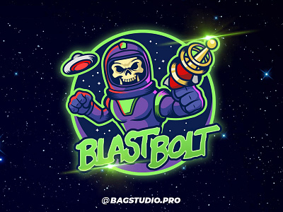 Blast Bolt Logo astronaut branding design illustrator logo mascot logo retro sci fi skull space space age ufo vintage