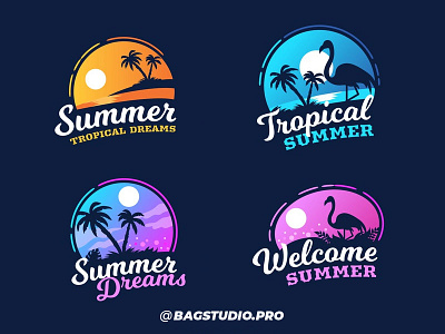 Retro Summer Badges Collection 80s badge beach collection illustration lettering logo ocean palm pop art summer sun surf tropic vintage wave