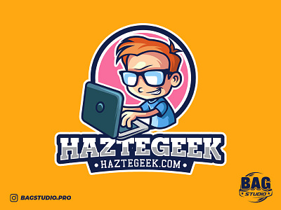 Haztegeek mascot logo branding cartoon character computer design geek illustration logo mascot nerd programmer vector