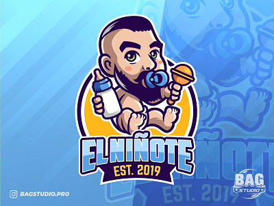 El Niñote bearded baby mascot logo baby beard branding caricature cartoon character cute esport logo mascot