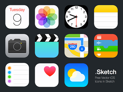 Vector iOS Icons (.Sketch) apps free freebie icons ios ios 8 iphone iphone 6 resources sketch vector