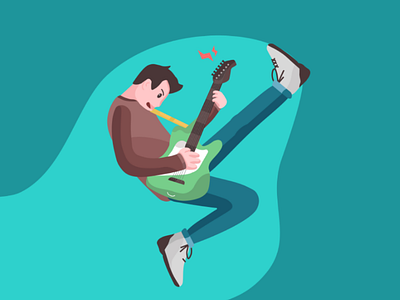 A man playing guitar flat illustration retro