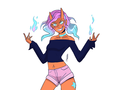 Devilish girl character character design devil fabulous fire girl neon.