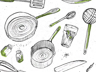 Kitchen Utensils & Things drawing glass kitchen pans pencil pots