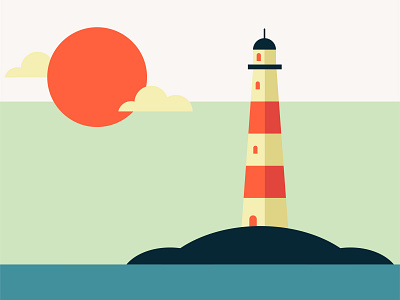 Light house at sunset art background beach classic design flat style laguna lighthouse logo ocean retro sea seashore sunset vintage