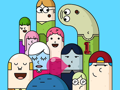 Seduluran sak lawase bold cartoon character colorful design family friends outline people team vector