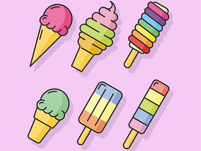 Ice creams icon set art cartoon colorful delicious design drink food fresh frozen fun ice cream icon logo outline portfolio template vector