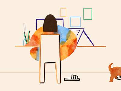 Workspace colourful girl illustration simple watercolour workplace workspace