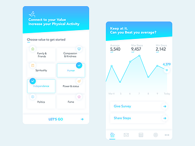 Steps App app dashboard graph health material design material ui mobile app project steps swipe ui