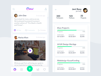 Chiluff - Social Network app dashboard feed material design material ui mobile app profile timeline ui