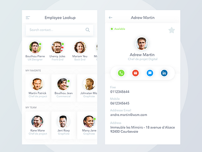 Employee Lookup clean contact employee lookup management material design mobile app portfolio profile search uiux